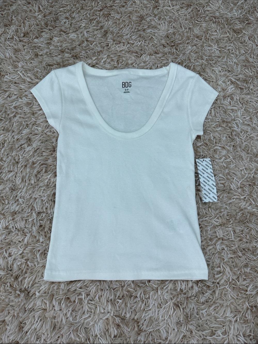 BDG Ribbed Scoop Neck Short Sleeve Top - Off-White